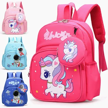 Детский мультяшный милый школьный рюкзак с принтом Единорога и кролика Для мальчиков и девочек, Детский Детский ортопедический рюкзак