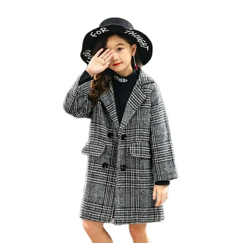 Длинное пальто для девочек, верхняя одежда, куртка в клетку, пальто для девочек, Зимние Осенние детские куртки, Повседневная детская одежда