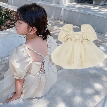 Летнее платье для девочек 2023, бежевое свадебное платье принцессы, одежда для девочек, детские платья для девочек от 1 до 6 лет