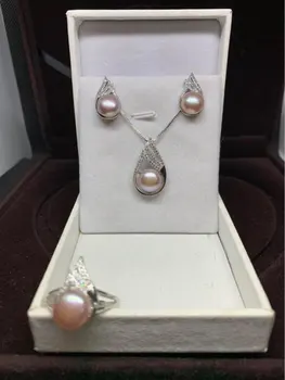 Новый модный комплект ювелирных изделий из пресноводного жемчуга AAAA для женщин кулон ожерелье серьги-гвоздики 3 цвета