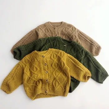 Новый осенний детский свитер с длинными рукавами, Однотонный мягкий кардиган для маленьких девочек, пальто твист-вит, Хлопковый утепленный свитер, Одежда, топы для мальчиков