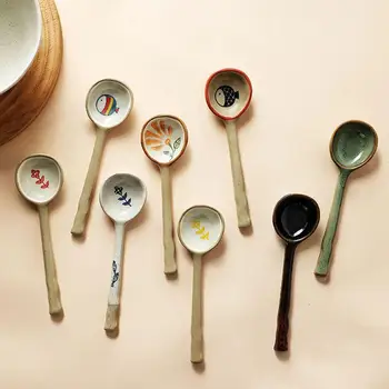 Совок с длинной ручкой в японском стиле Бытовая чайная ложка Инструмент для еды Ложка Суповые ложки Посуда Столовая посуда